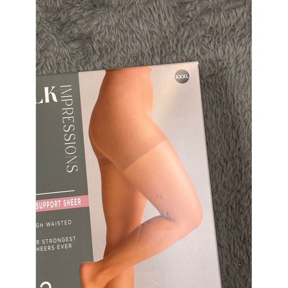 Silk Impressions Cocoa Light Support Sheer Pantyhose 2 Pair XXXL High Waisted - Picture 4 of 7